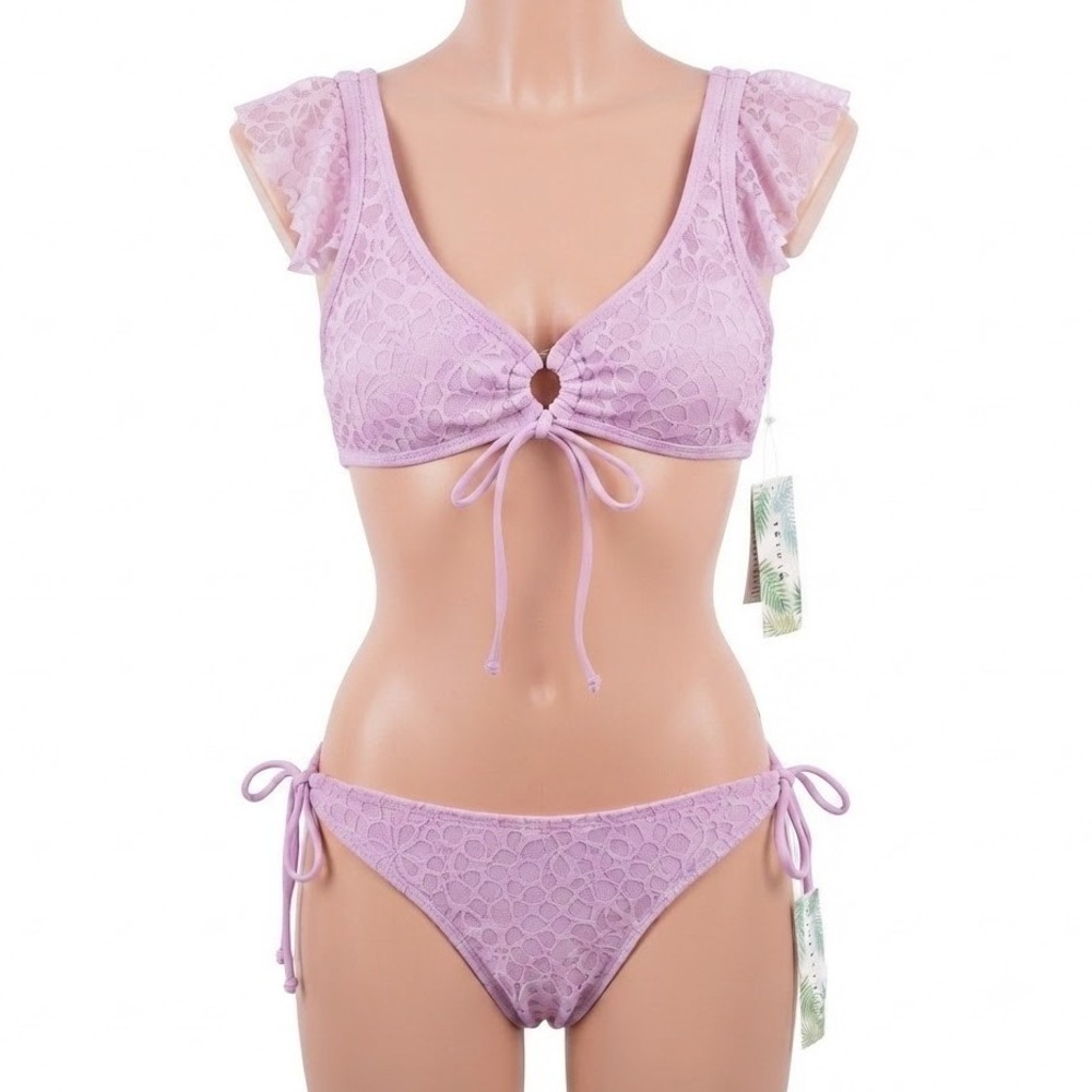Celebrity Pink Swim Lavender Lace Ruffle Bikini Set Purple Two Piece Medium 7-9